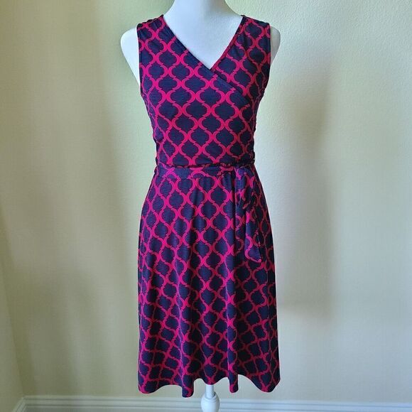41 Hawthorn Wrap Dress XS Sleeveless Blue Red Belt Tie Patterned Workwear‎ - Picture 1 of 12